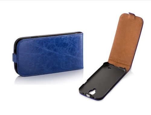 Custodia flip vera pelle blu - ^,